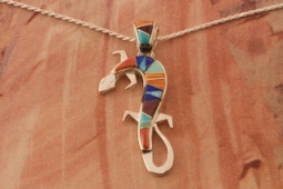 Calvin Begay Genuine Gemstones Sterling Silver Gecko Pendant